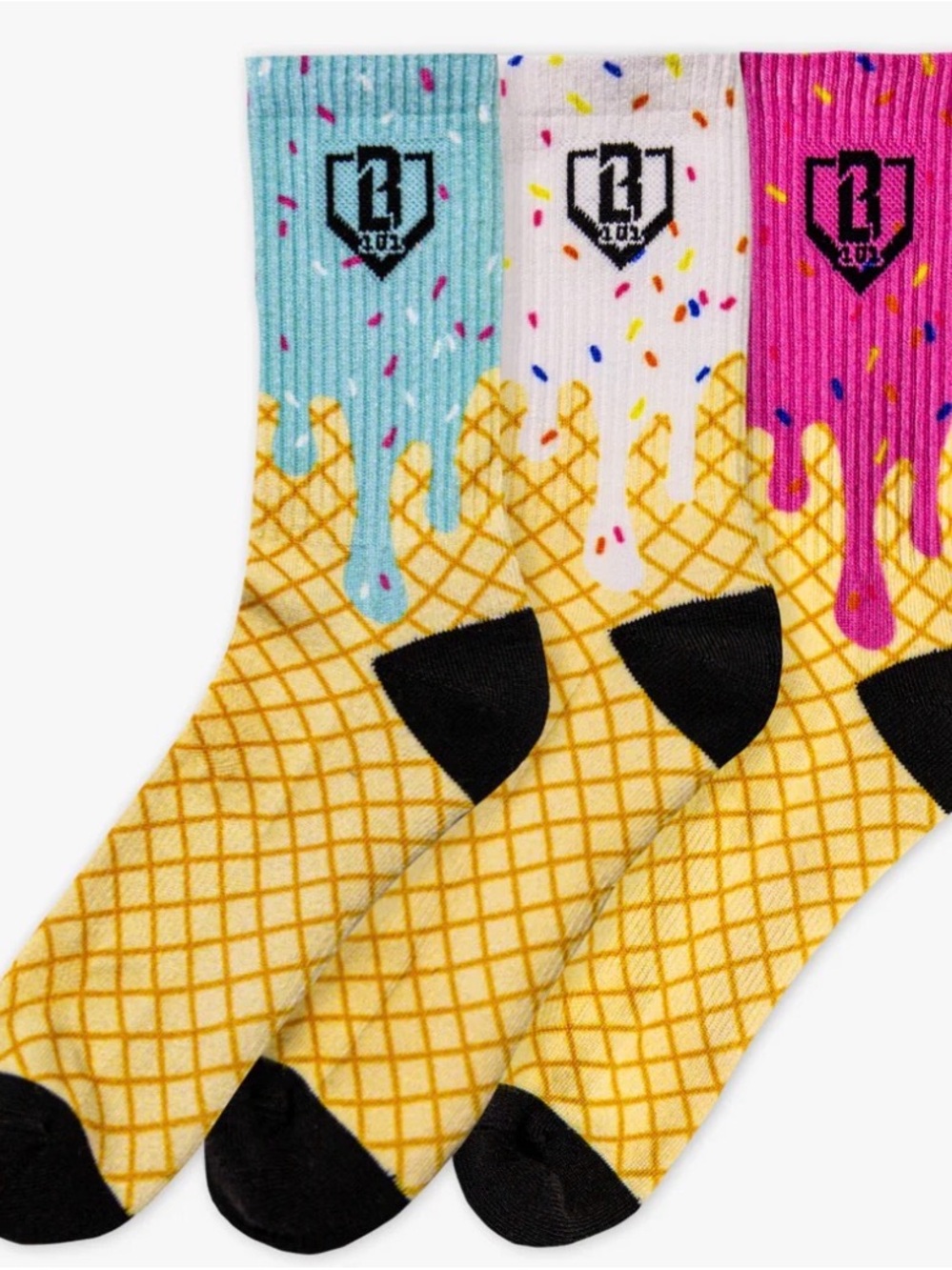 3-Pack Ice Cream Cone Crew Socks - Blue, White, Pink - B1
